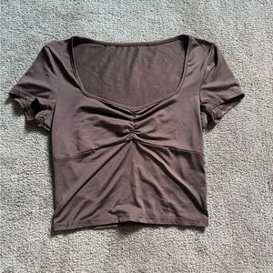 SHEIN Chocolate Brown Ruched Crop Top